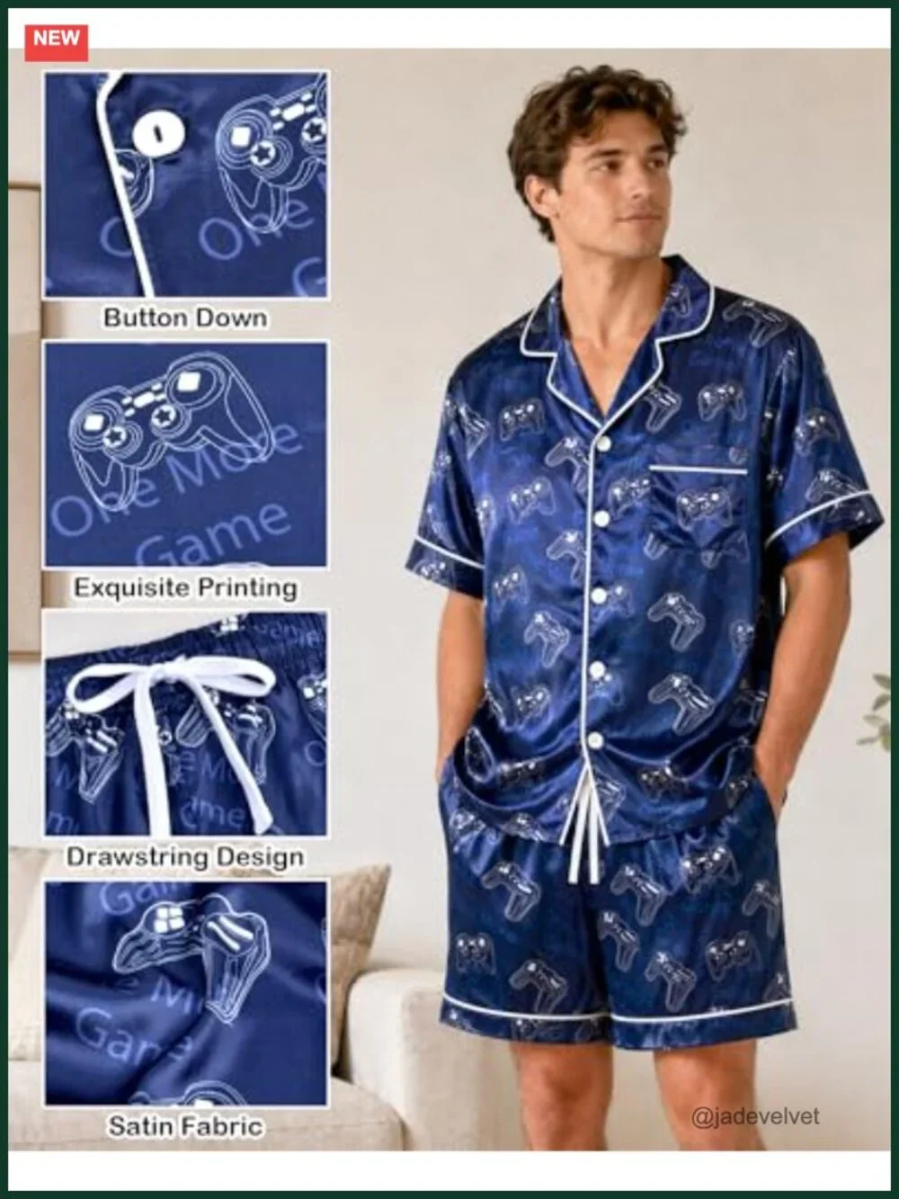 Satin Silky Pajamas Set Short Sleeve Button Down Sleepwear 2 Piece Loungewear